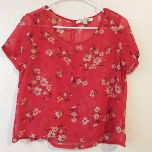 Forever 21 Red Floral Sheer Blouse - Size S